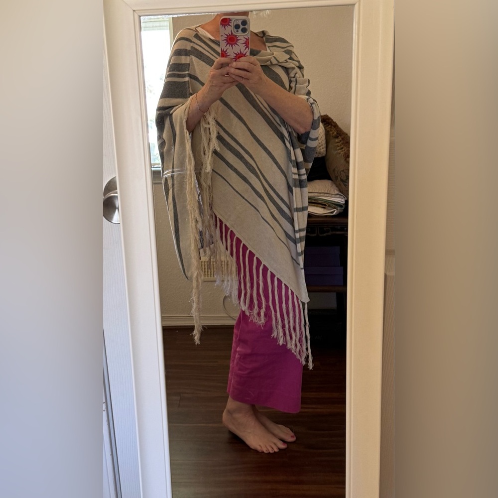 Michael Stars fringed linen knit poncho sweater